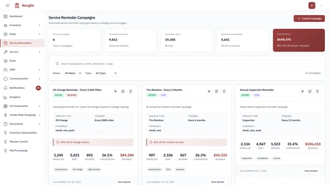 Service Reminders - Automated customer engagement and appointment scheduling interface